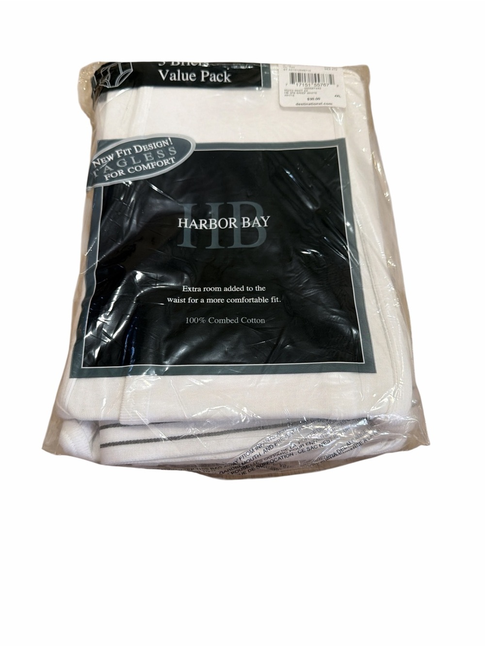 Harbor Bay Men’s 4XL White Cotton Briefs 3 Pack Sealed Big & Tall